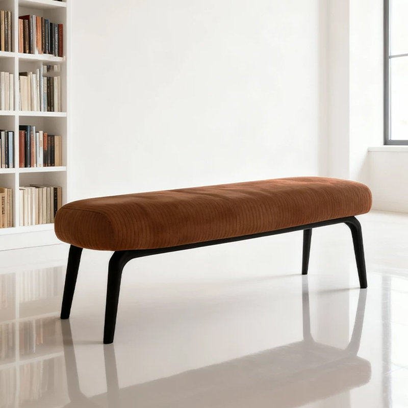Banc rembourré en bois massif brun, H 16,93 po x l 62,99 po x P 15,75 po