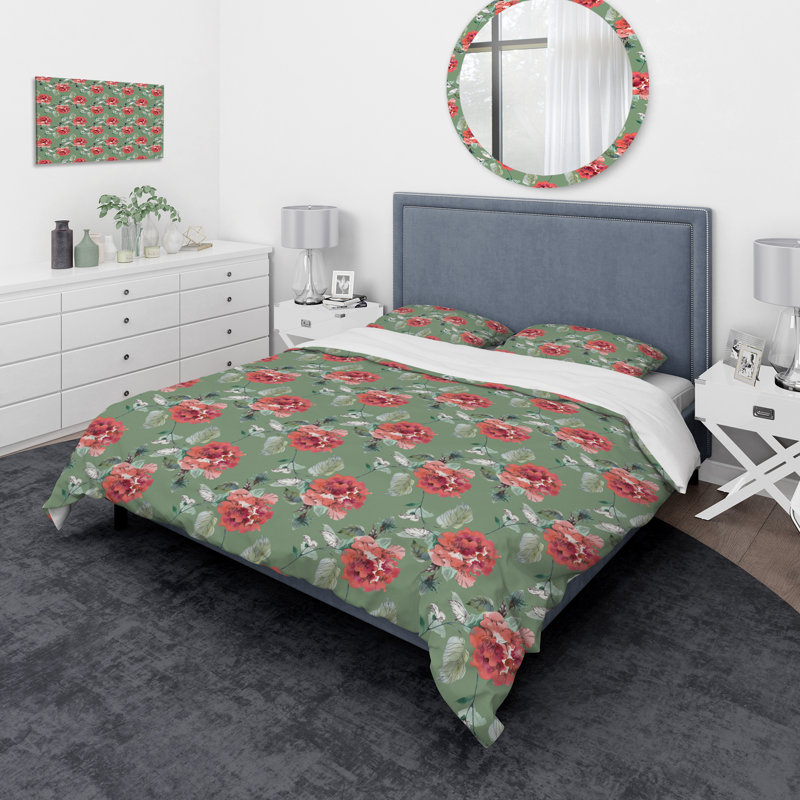 Ensemble de housse de couette rose rouge, Housse de couette double / grand + 2 taies