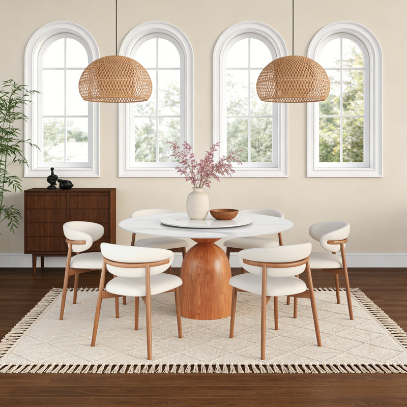 Ensemble de table de salle à manger moderne 7 pièces pour 6 personnes, H 29,52 po x L 59,05 po x l 59,05 po, Blanc