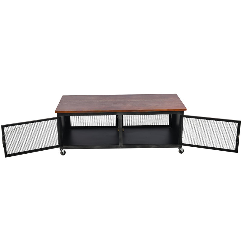 Keyanah Accent Cabinet, Brown/Distressed Black, 17.72" H x 47.24" W x 23.62" D