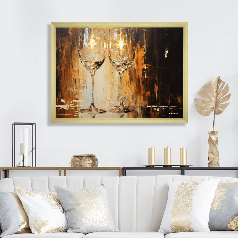 Or et bulles de verre champagne - Art mural champagne, Cadre doré à coins fermés, H 30 po x l 40 po x P 1,5 po