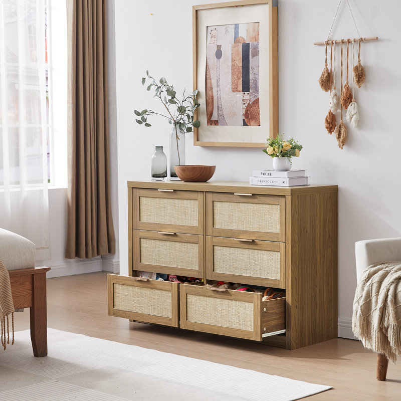 Dearbhaile 47.2" W 6-Drawer Manufactured Wood Dresser, Natural Oak