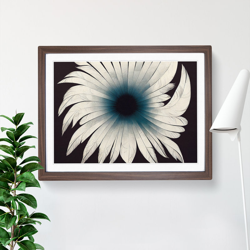 Futuristic Bird Feathers - Single Picture Frame Painting, 34cm H x 46cm W x 2cm D, Walnut
