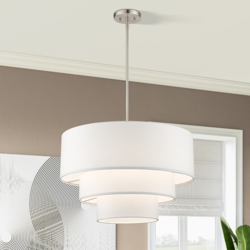 Bertan 4-Light Dimmable Adjustable Height Tiered Chandelier, White, Brushed Nickel