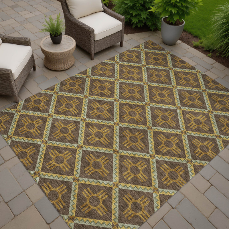Machine Washable Indoor/Outdoor Chantille ACN2686 Geometric Rug, 8' x 10', Chocolate