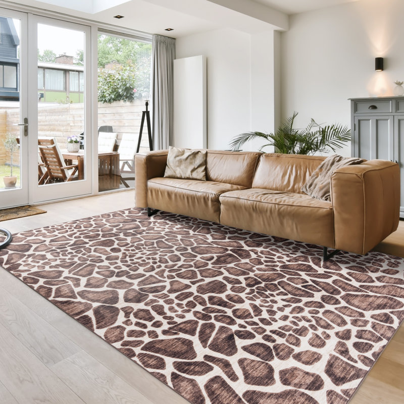 Rayna Gavin Brown Ivory Modern Giraffe Animal Print Indoor Area Rug, Flat Pile for Living Room & Bedroom - Gavin