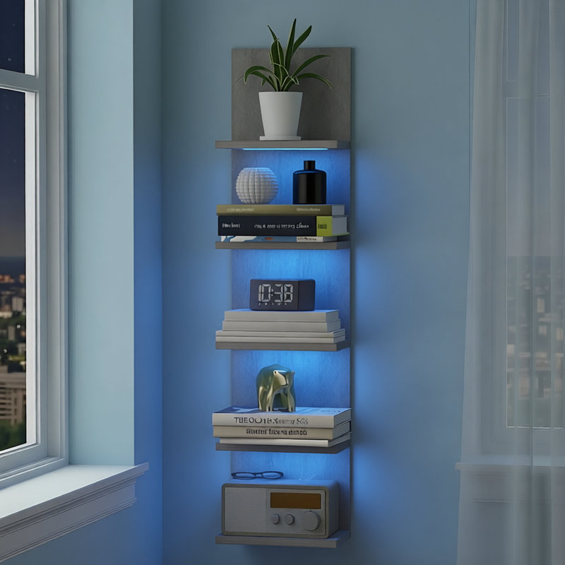 Étagère murale à 5 niveaux avec lumière RVB, Gris