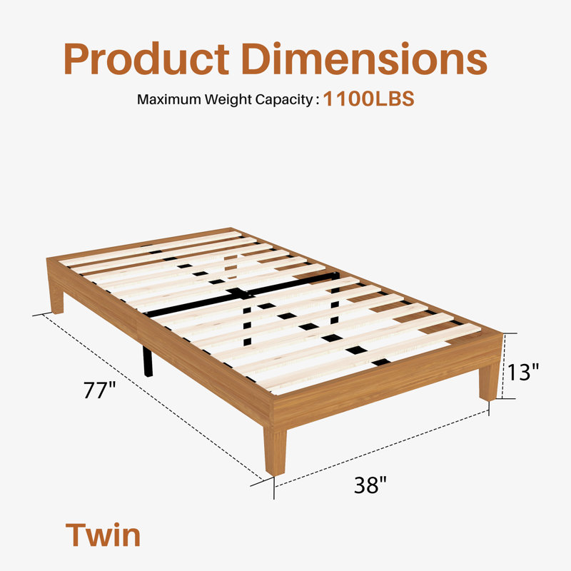Lit plateforme en bois massif, Lit simple