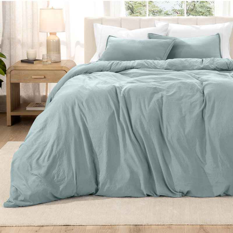 Washed Microfiber Duvet Cover Set, Queen Duvet Cover + 2 Standard Shams, Sea Spray