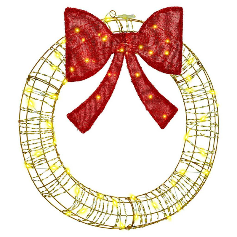 vidaXL Wreath with 80 LEDs PET, 75cm H x 75cm W x 8cm D, Gold