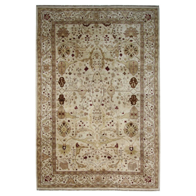 Tapis surdimensionné 14 x 21 Agra noué à la main ivoire / brun clair Agra