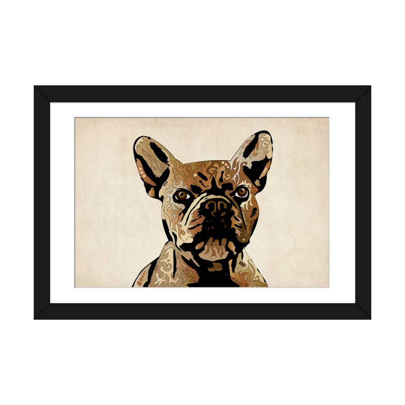 « french bouledogue », impression sur toile michael tompsett, H 24 po x l 32 po x P 1 po, Papier d'art encadré noir, Blanc