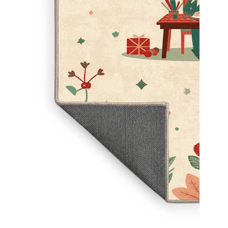 Soft Plush Fedele Christmas Modern & Contemporary Abstract Area Rug in Beige – Beige Binding, 5x8
