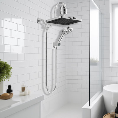 Pomme de douche à 5 jets de 13 po, pomme de douche à pluie haute pression, douchette à 10 modes, bras d'extension réglable de 12 po, boyau de 71 po