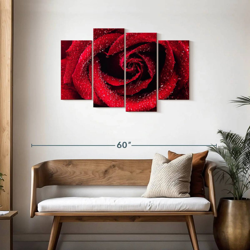Gouttelettes Harnek sur rose rouge, H 27 po x l 43 po