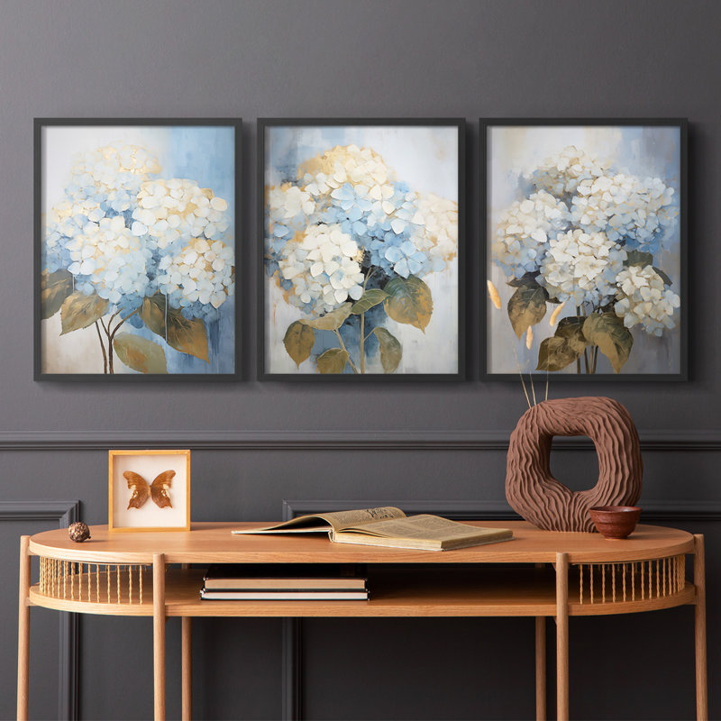Étude florale XLI -Set de 3 estampes numériques giclées -Prêt à accrocher, Cadre noir, H 10 po x l 8 po