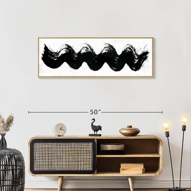 Vagues abstraites, Cadre flottant en bois naturel, 43 po x 15 po