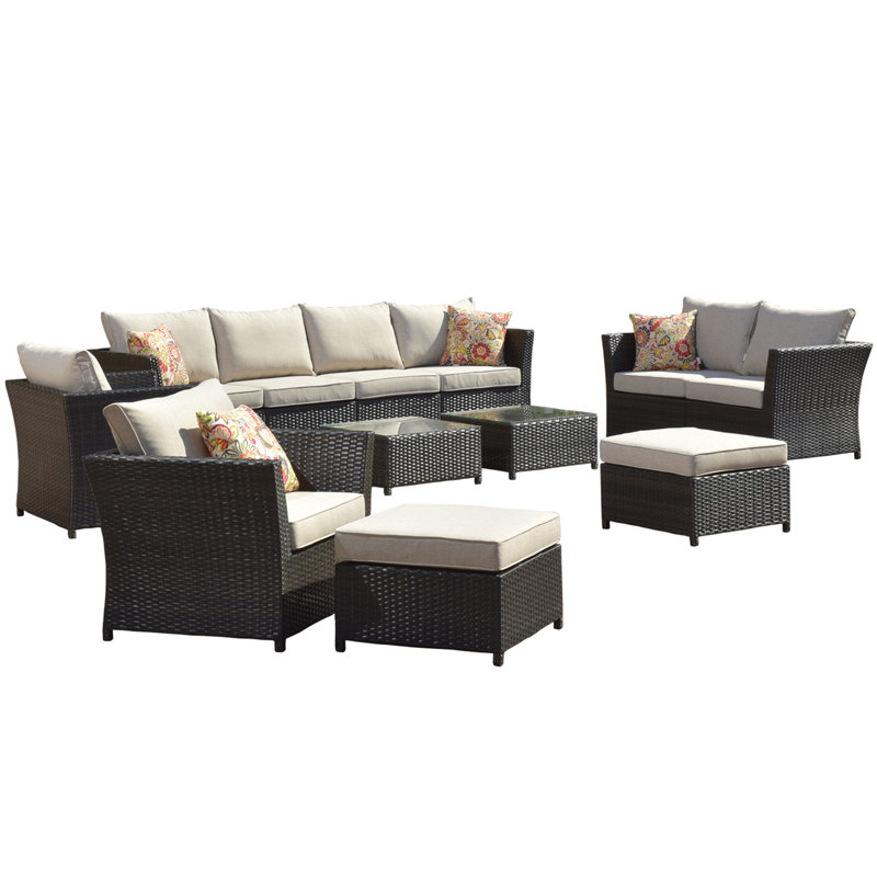 Wicker 8 - Person Modular Patio Conversation Set with Cushions, Beige
