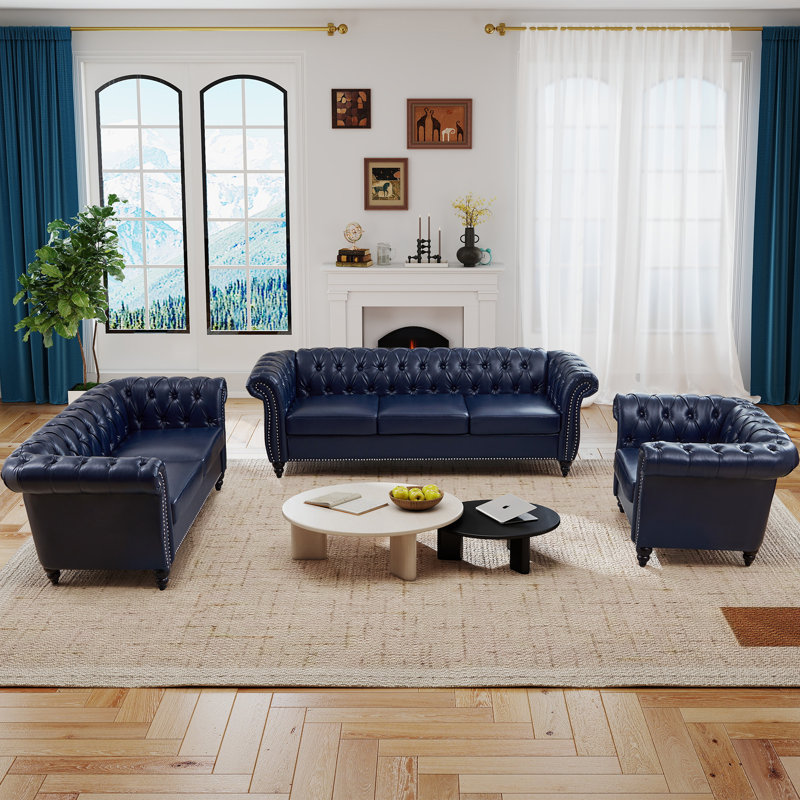 Ensemble de salon en similicuir 3 pièces, Bleu