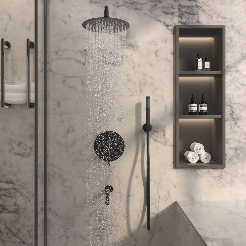 Calder Dual Function Complete Shower System with Rough in-Valve, Matte Black