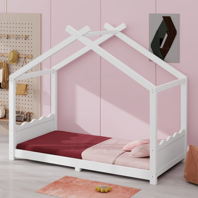 Lit House House avec lattes de soutien, structure en bois massif et structure ouverte pour les enfants