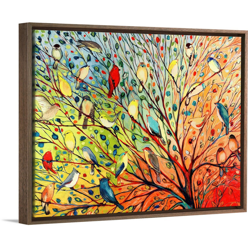 «Twenty Seven Birds», reproduction d'impression, H 13 po x l 16 po, Impression encadrée sans passe-partout, Noyer