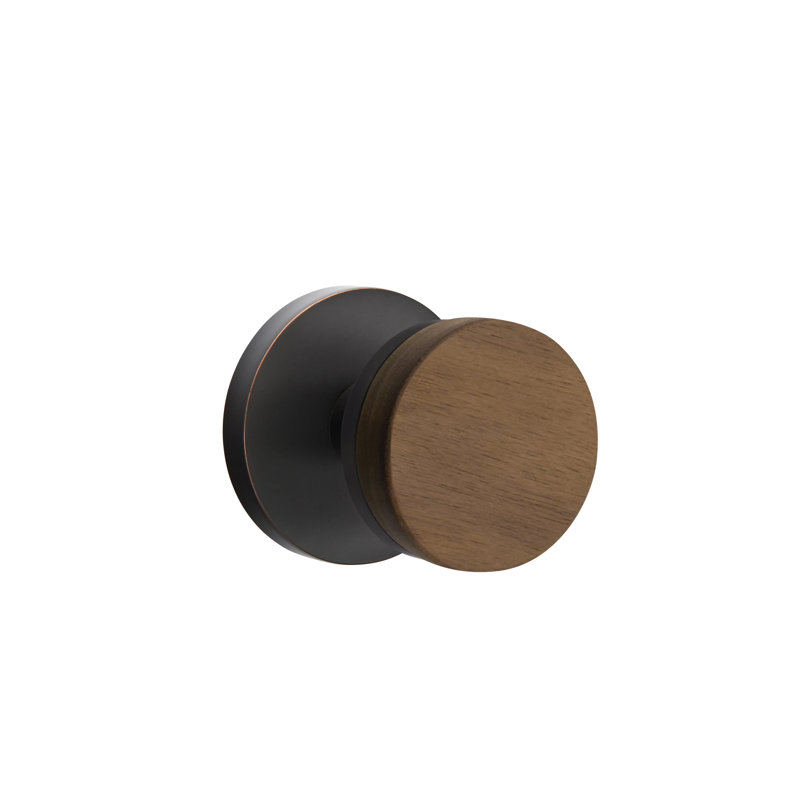 Ensemble de faux boutons Emtek Select avec rosette à disque et tige conique, bouton en noyer foncé, Bronze frotté à l'huile