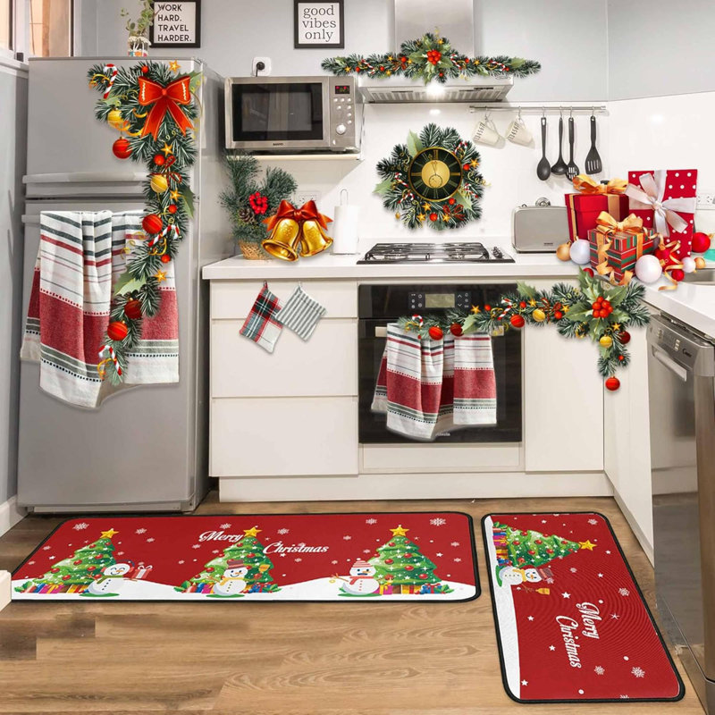 Ensemble de tapis de cuisine de Noël (2 PCS), tapis de cuisine d'intérieur bonhomme de neige bonhomme de neige pour l'hiver, tapis de tapis de Noël pour la maison