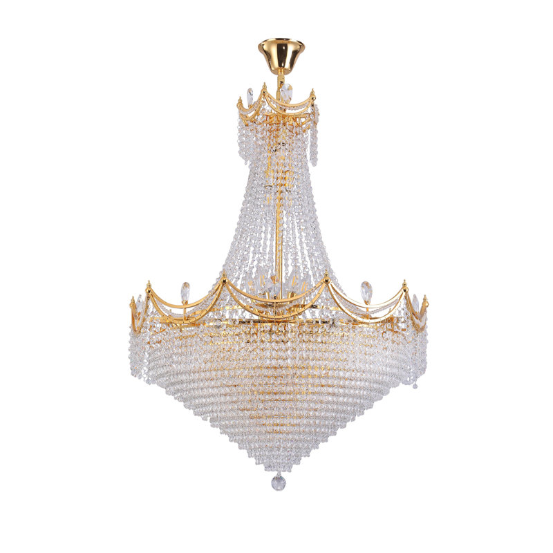 Luxueux lustre en cristal de 42 po à deux niveaux CZAR K9 avec 22 ampoules DEL et plafonnier câblé Neo