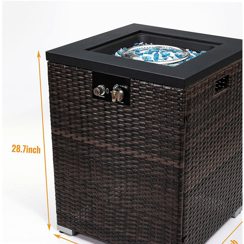 Wicker Fire Pit Column with Glass Windscreen