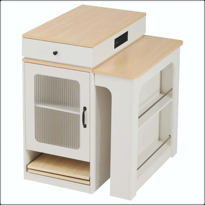 59.5" Kitchen Island with Extendable Dining Table (3 Lengths) and Double-Sided Storage – White