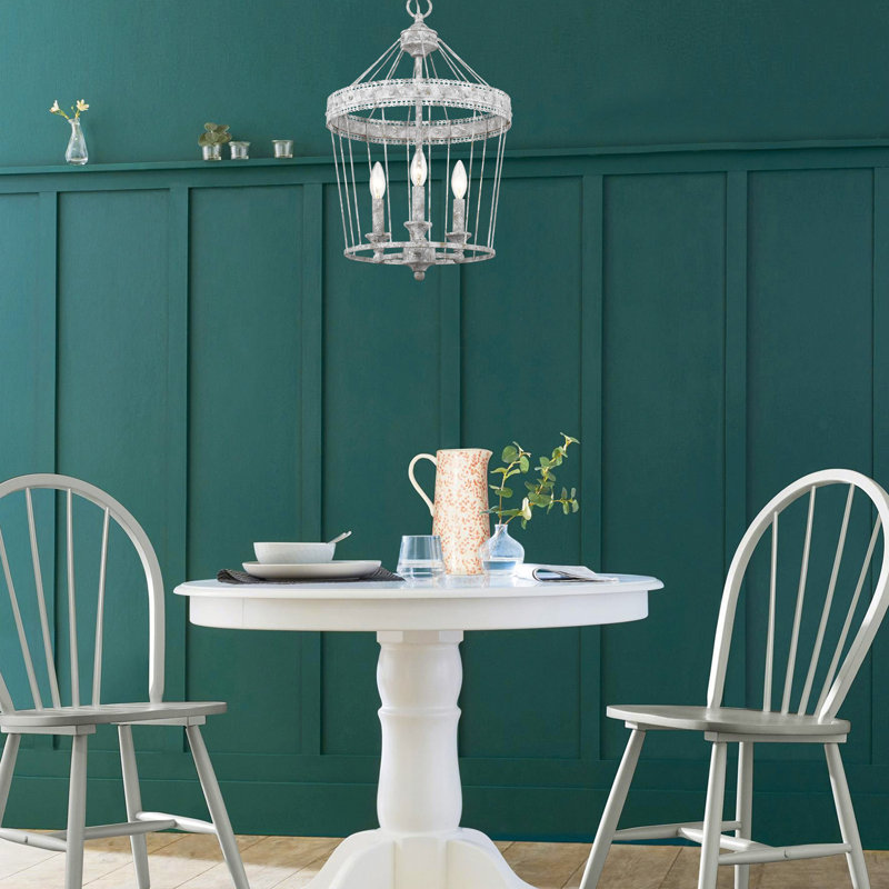 Oyster White Rustic Cage Pendant Light with Scallop Detail