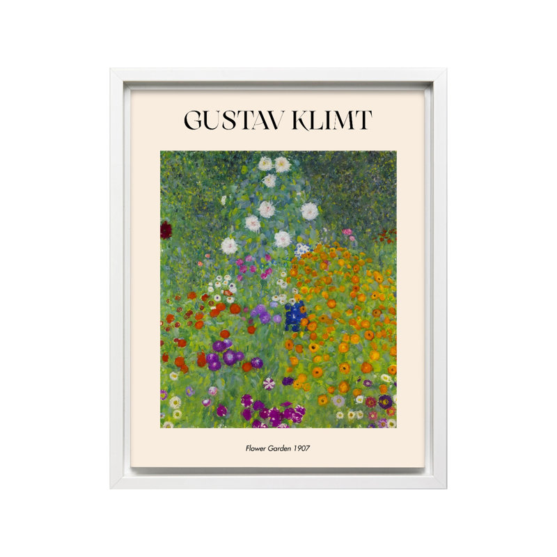 Gustav Klimt - Jardin de fleurs, 18"H x 24"W, Canvas, White Framed