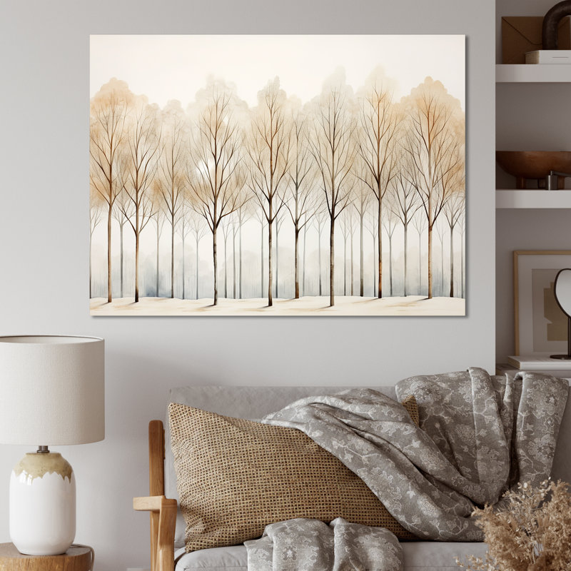 Forêt, arbres, minimalisme, art mural, H 30 po x l 40 po x P 1,5 po, Toile tendue