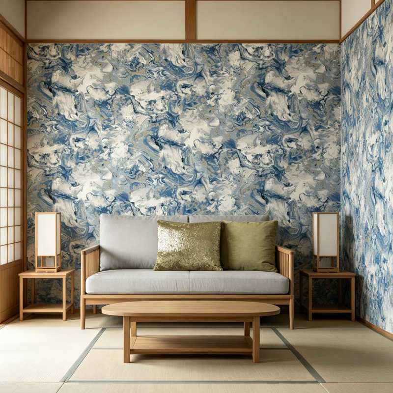 Luxurious Blue Metallic Marble Effect Wallpaper
