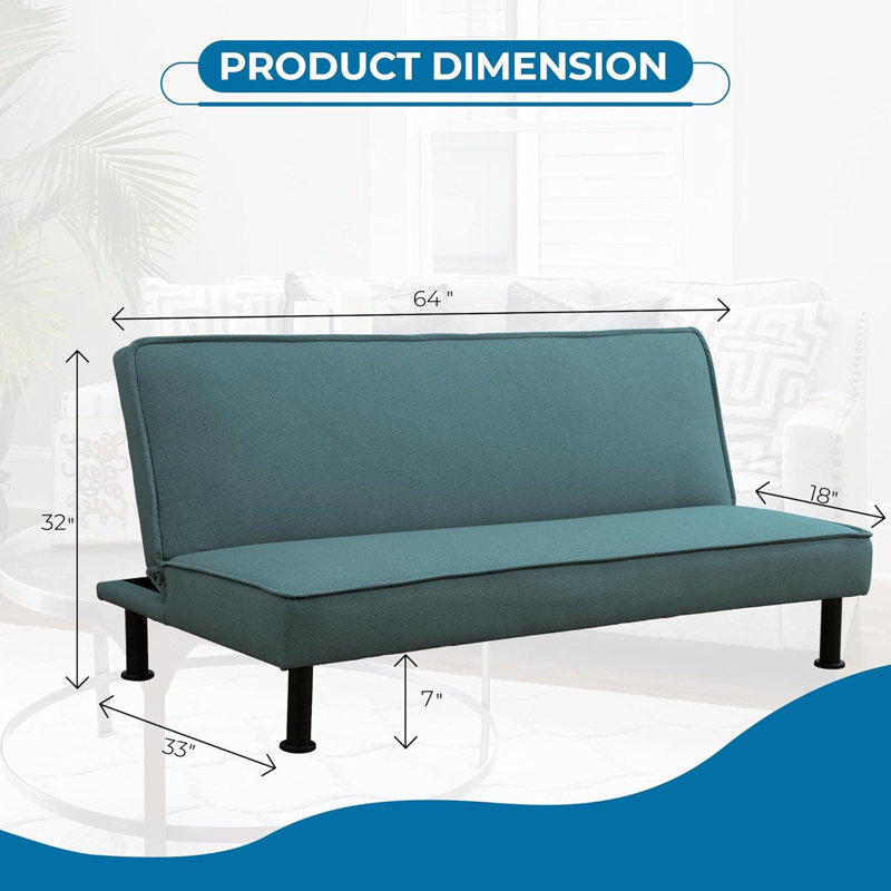 Fauteuil futon simple à dossier rembourré 64 po Clamart, Mélange de polyester vert