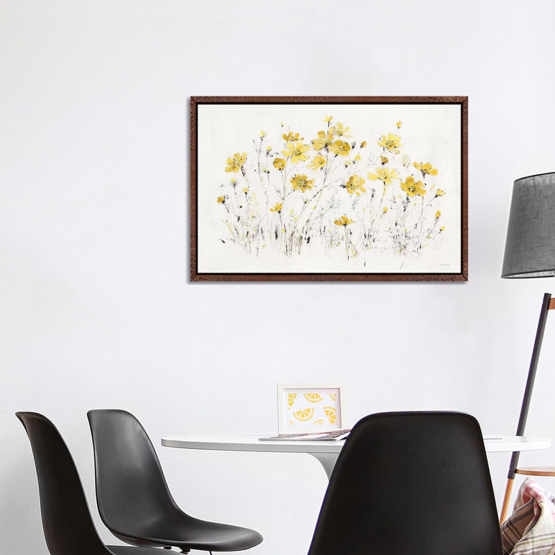 Wildflowers I Bright Yellow by Lisa Audit - Print on Canvas, 66.04 cm H x 45.72 cm W, Classic Brown Wood Framed