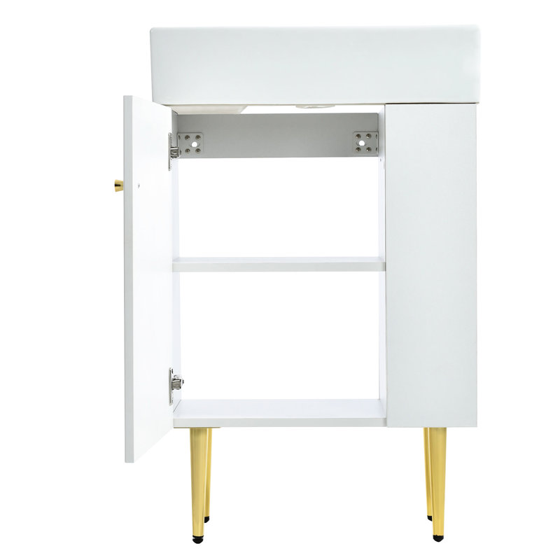Meuble-lavabo en céramique 21,6 po avec meuble de rangement latéral droit élargi - blanc moderne, Blanc