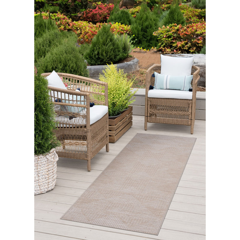April Geometric Beige Indoor / Outdoor Area Rug 5x7 - ( 5'3'' x 7'3'' ), Runner 2'3" x 7'3"