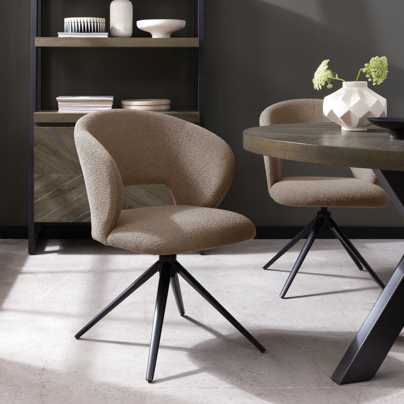 STELLA 360° RETURN SWIVEL CHAIR - BOUCLE FABRIC - BLACK SAND POWDER COATED LEGS (SINGLE), Mocha Beige