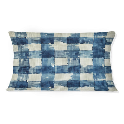 Coussin lombaire Mid-Century Gingham II - bleu et beige
