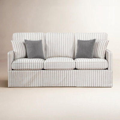 Abuzar 79" Modern and Contemporary Textured Fabric Sofa with Reversible Cushions, Included Pillows and Natural Finish Rubberwood Feet
