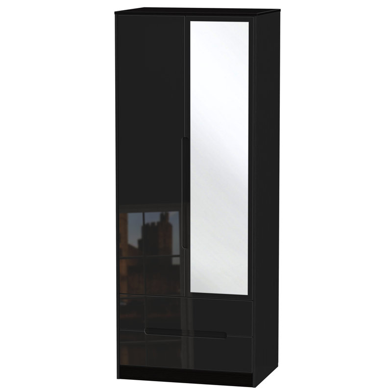 Vernon 2 Door Manufactured Wood Wardrobe, Black Gloss/Black Gloss