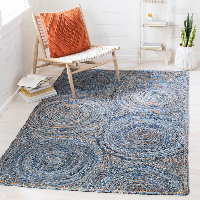 Glowacki Hand-Woven Flatweave Blue/Gray Area Rug, Rectangle 4' x 6'