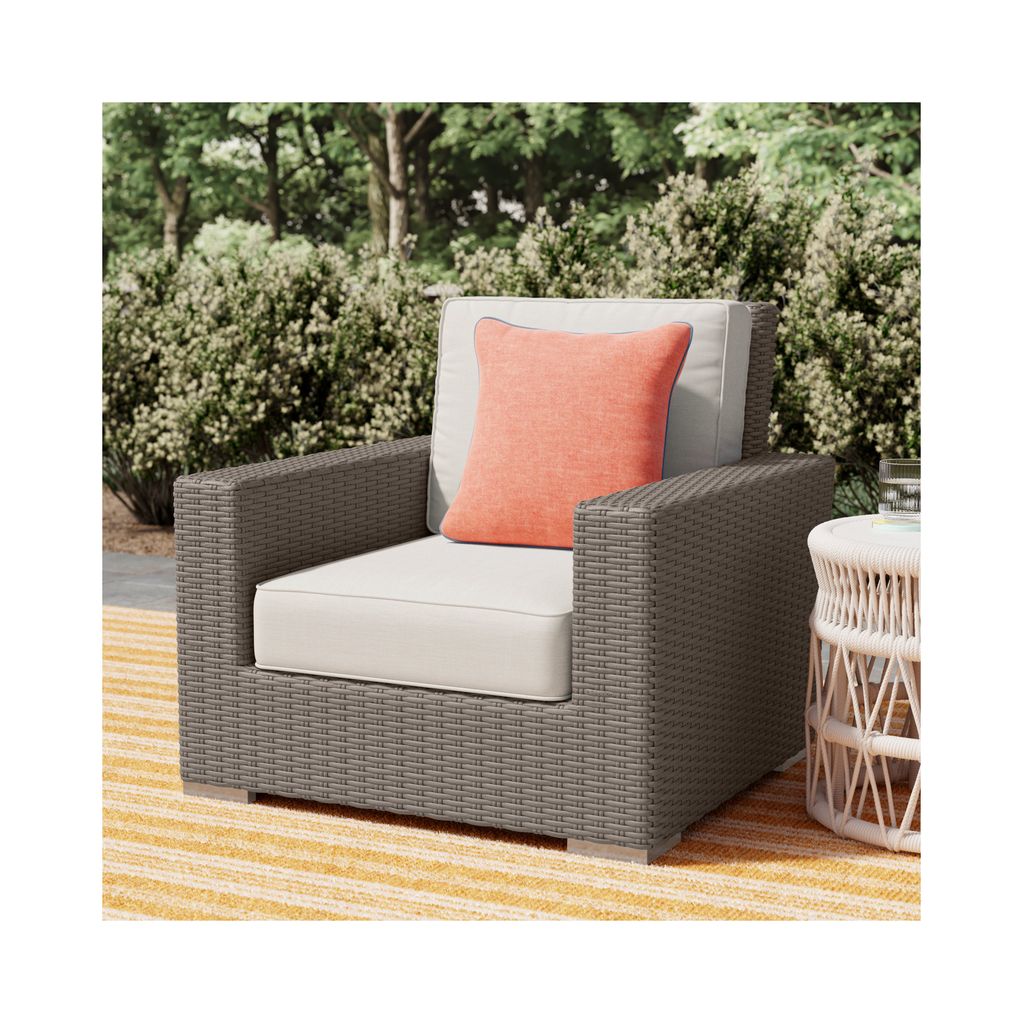 Naomie Patio Chair with Sunbrella® Cushion, Canvas Flax Sunbrella® Canvas, Driftwood