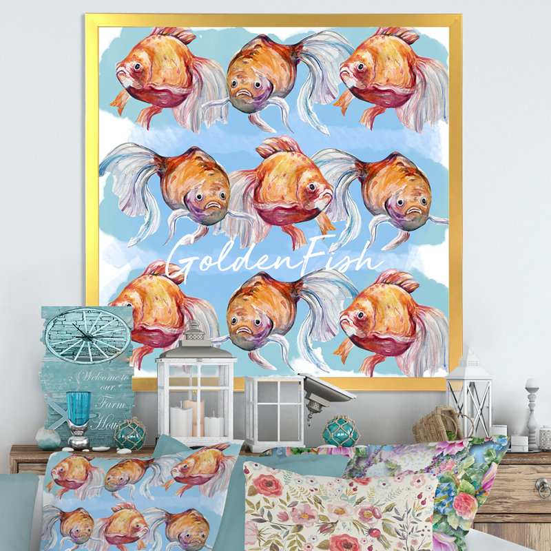 " Fish III ", 16" H x 16" W x 1" D, Gold Picture Framed