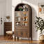 Bibliothèque de 71 po de haut avec armoire de rangement arquée en bois et tablettes réglables avec lumières DEL-314696098