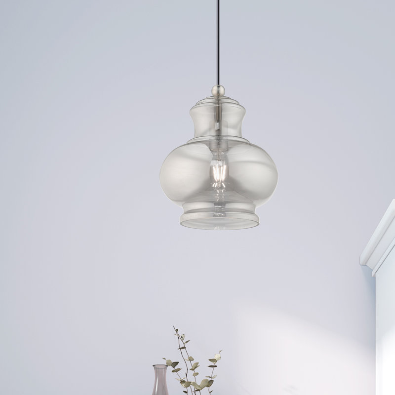 Luminaire suspendu géométrique unique à 1 lumière Abdur-Rafay, Fumée, Nickel brossé
