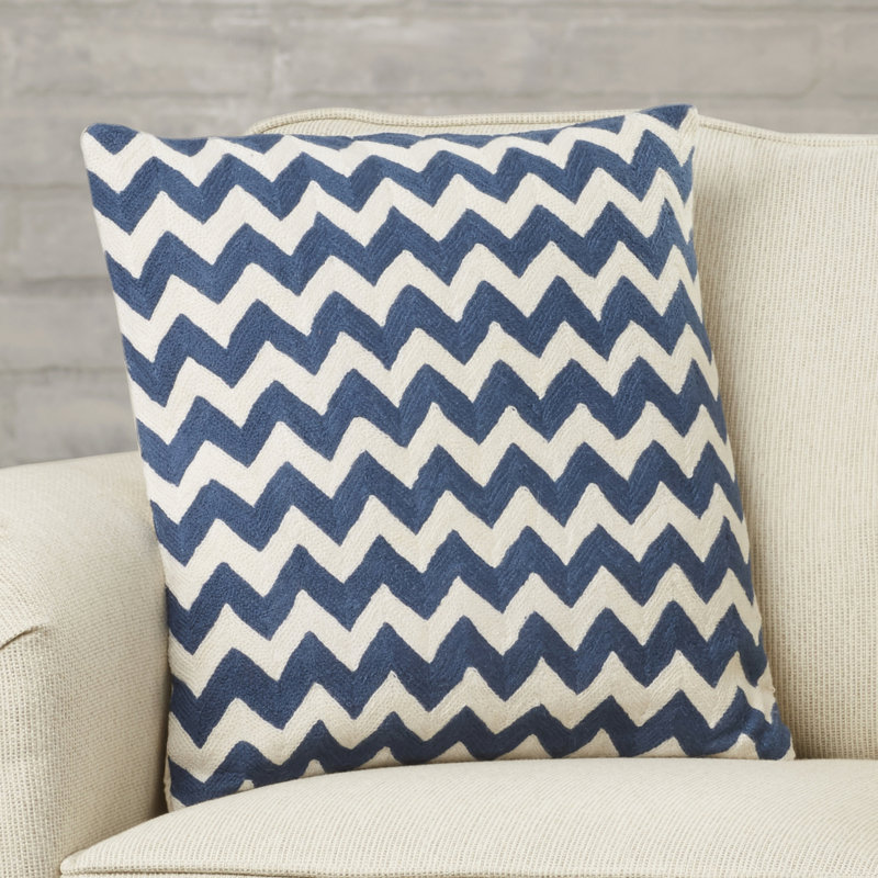 Navy Blue and White Embroidered Cotton Canvas Square Pillow Set