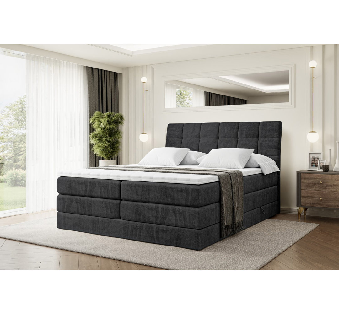 Boxspringbett mit Bettkasten und Topper